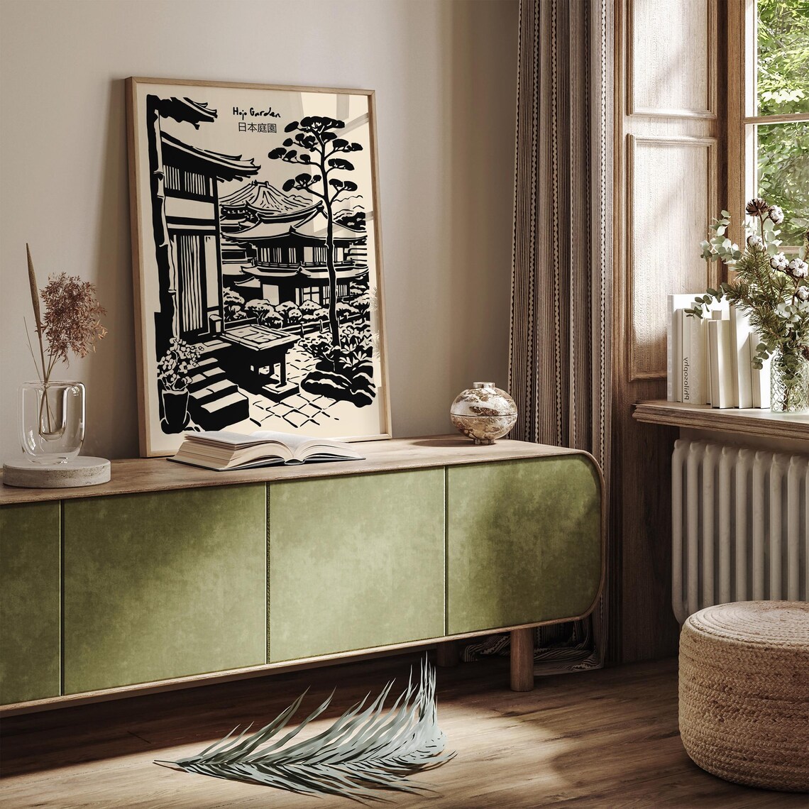 Serene Hojo Garden Black Ink Japanese Temple Courtyard Poster - Image 4