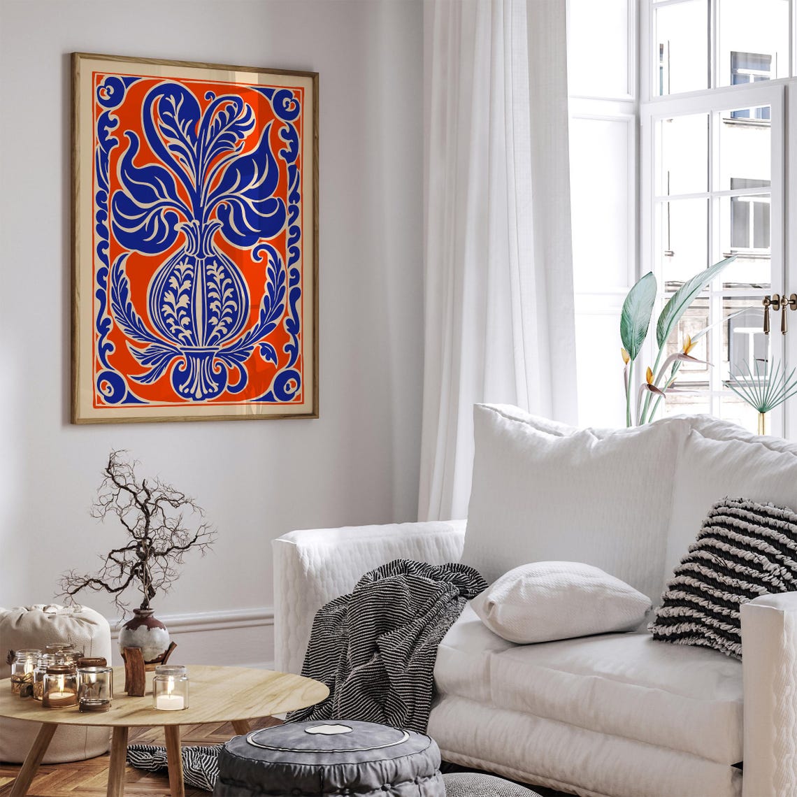 Matisse Style Orange Blue Floral Vase Rococo Botanical Poster - Image 6