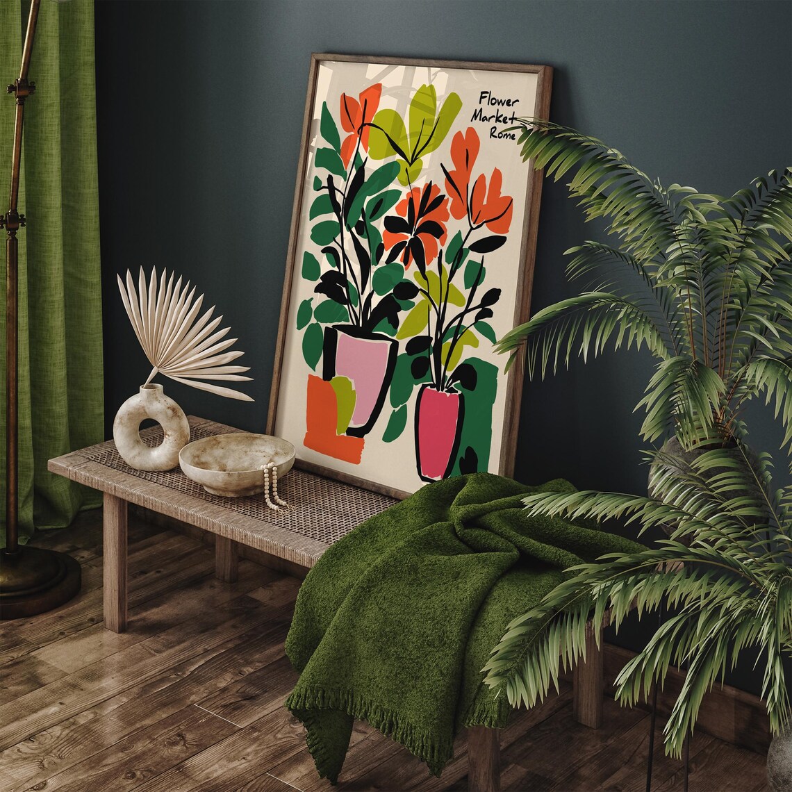 Flower Market Rome Potted Plants Bold Matisse Style Art Poster - Image 3