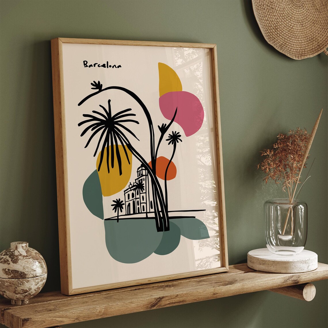 Barcelona Mid Century Modern Palm Shapes Abstract Art Poster - Image 3