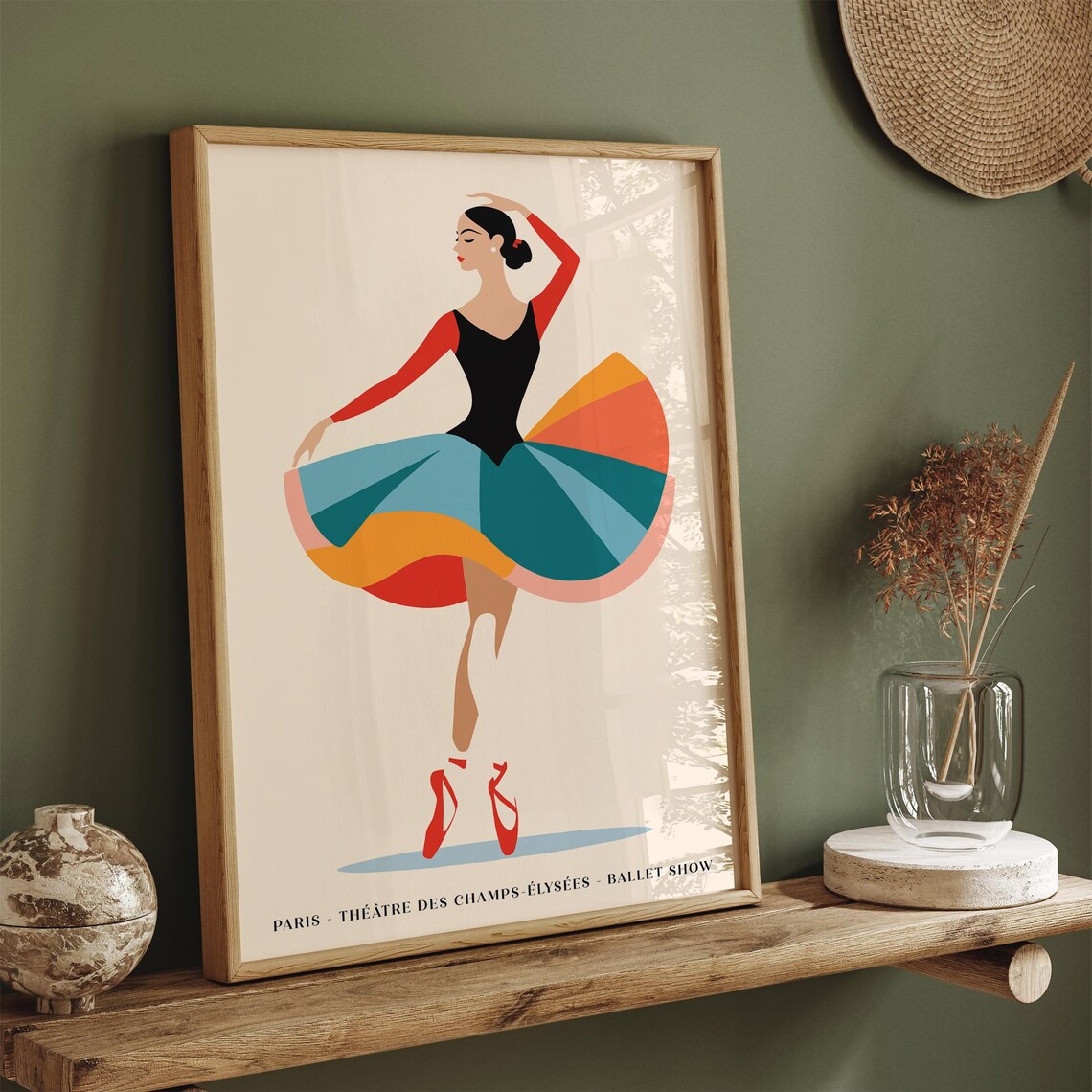 Paris Ballet Show Colorful Ballerina Théâtre Elysées Art Poster