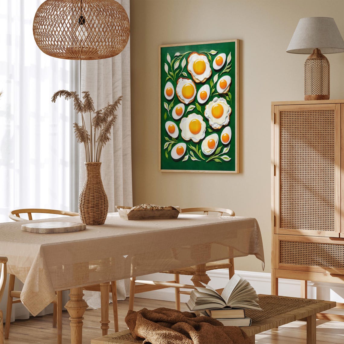 Fried Eggs Botanical Food Art Deep Green Kitchen Wall Poster - Image 3