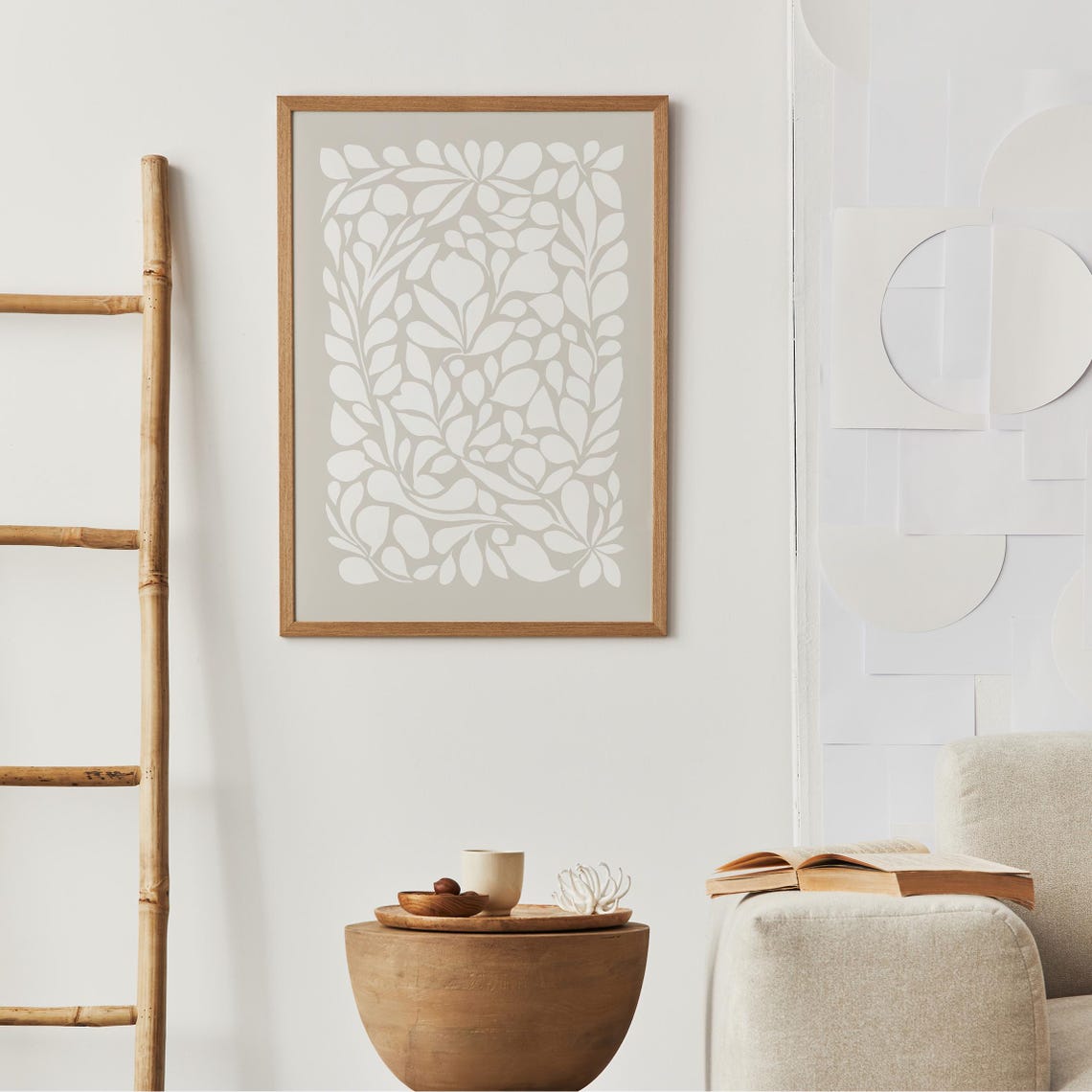 Minimalist White Botanical Poster with Leafy Paper Cut Design - Image 5