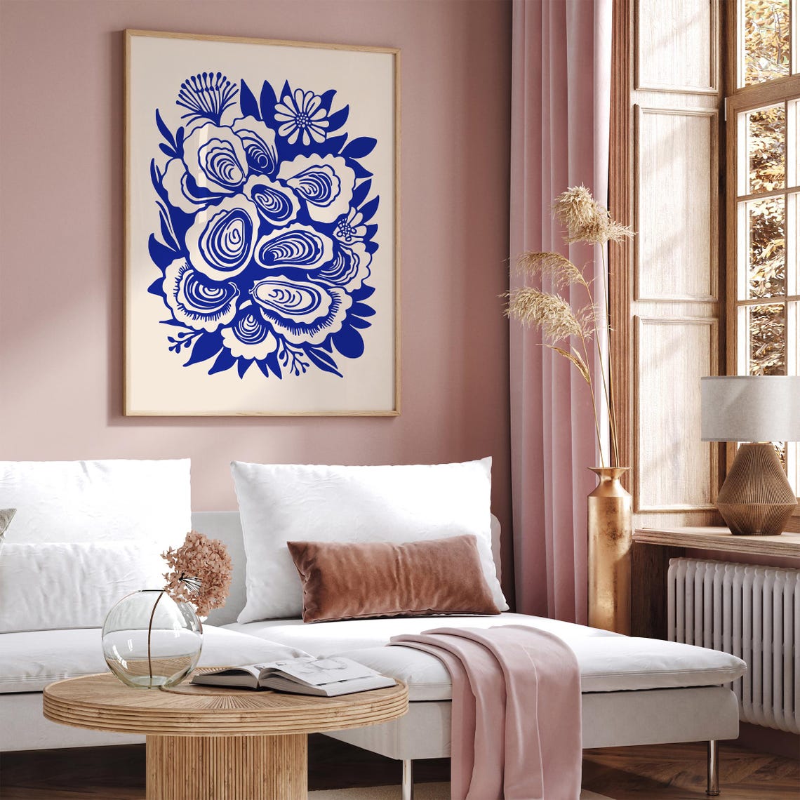 Blue Oyster Bar Seafood Botanical Bouquet Indigo Nautical Style Poster - Image 2