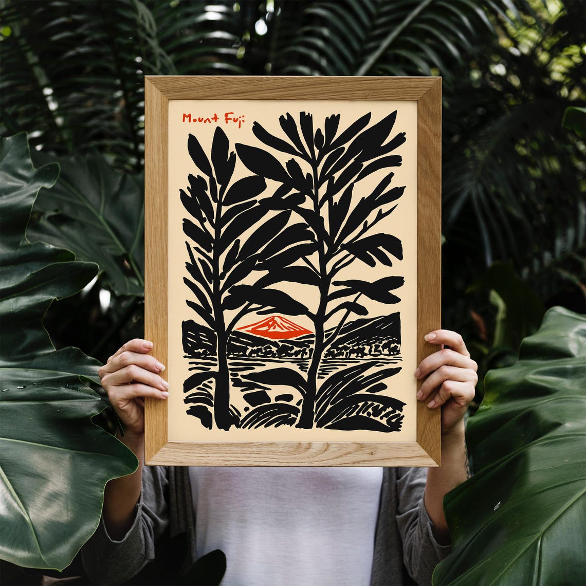 Mount Fuji Red Peak Through Black Tree Silhouette Japan Poster - Image 6