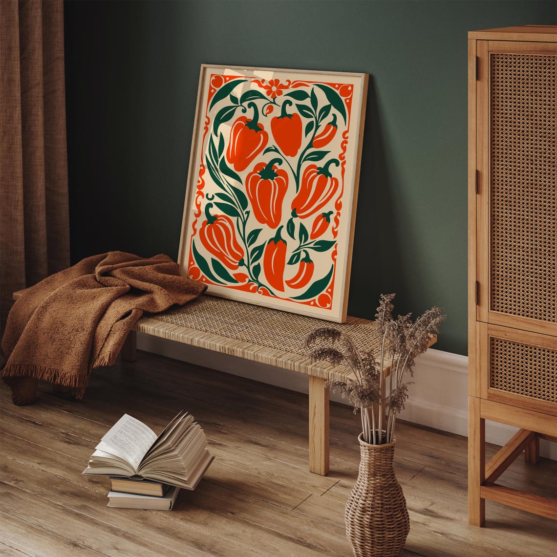 Folk Art Orange Bell Peppers Retro Farmhouse Kitchen Wall Decor Poster - Image 2