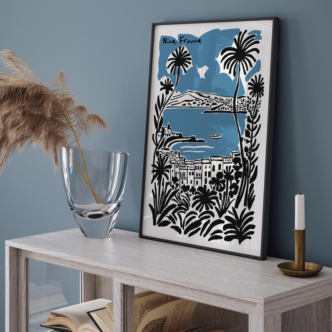 Nice France Mediterranean Bay Palm Trees Retro Travel Art Poster - Image 5