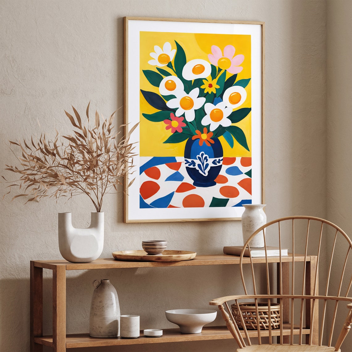 Fried Egg Flower Bouquet Bold Yellow Background Floral Poster - Image 4