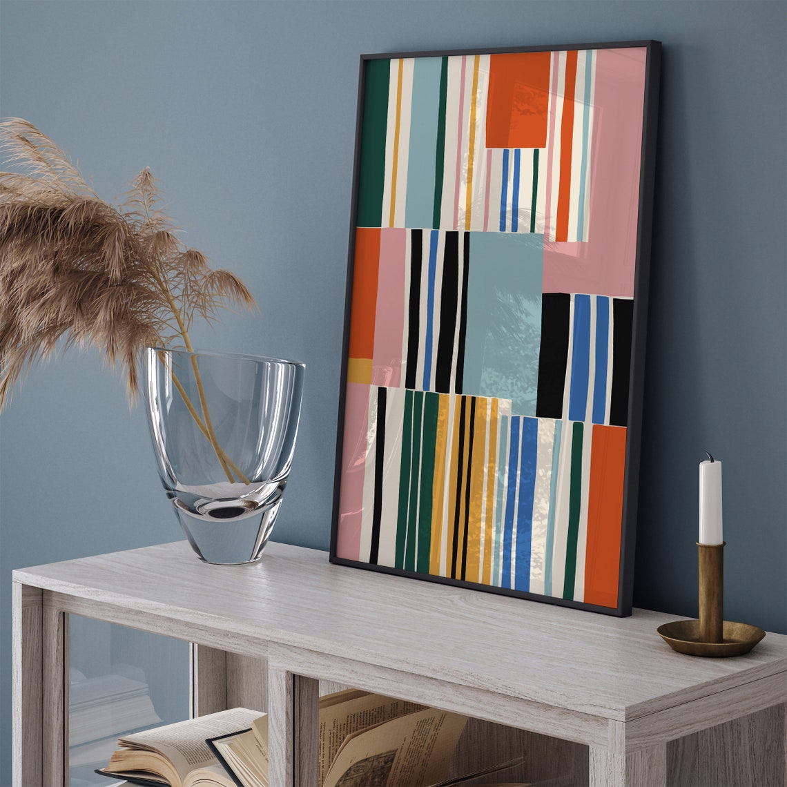 Colorful Geometric Stripes Abstract Poster in Mid Century Style - Image 4