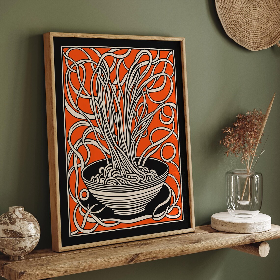 Abstract Orange Noodle Bowl Spaghetti Swirls Modern Foodie Art Poster - Image 3