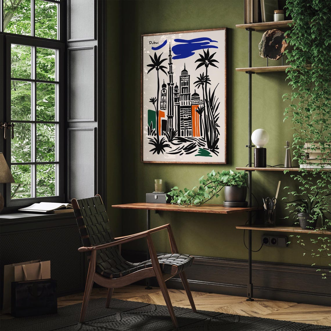 Dubai Skyline Palms Black Ink Abstract Cityscape Travel Poster - Image 4