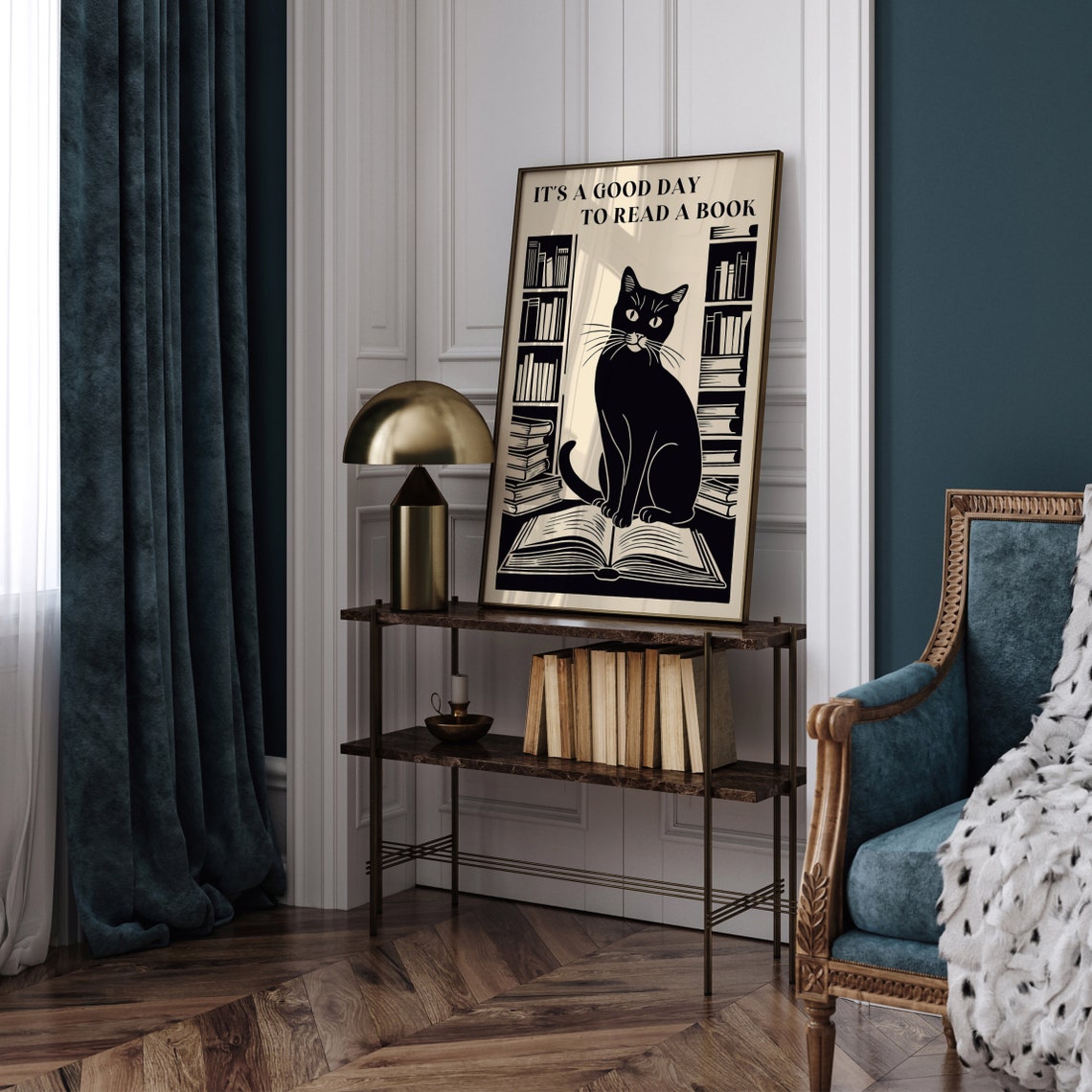 Good Day To Read A Book Black Cat Library Literary Quote Print - Image 4