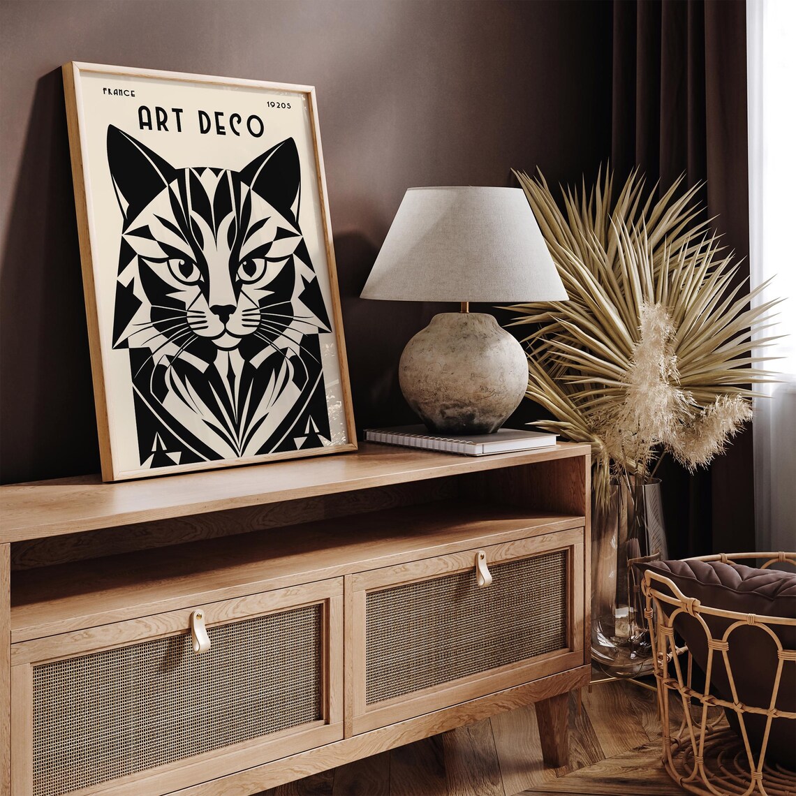 France 1920s Art Deco Geometric Black Cat Parisian Art Poster - Image 3