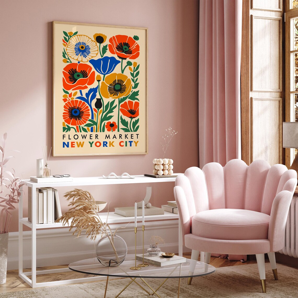 Flower Market New York City Colorful Poppy Botanical Art Poster - Image 2