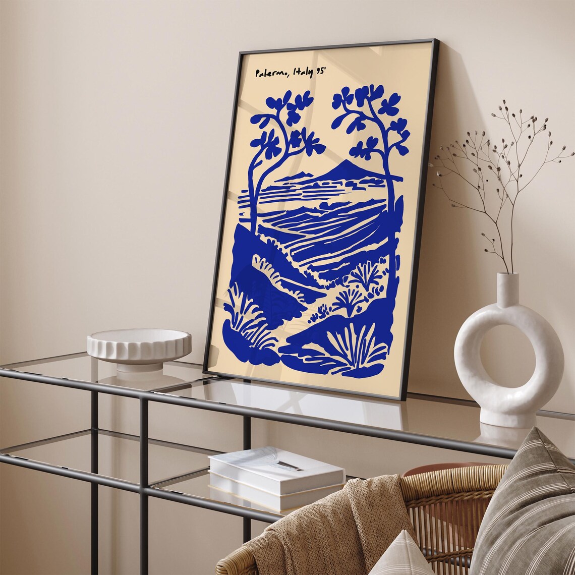 Palermo Italy 95 Cobalt Blue Coastal Sicilian Landscape Travel Poster - Image 6