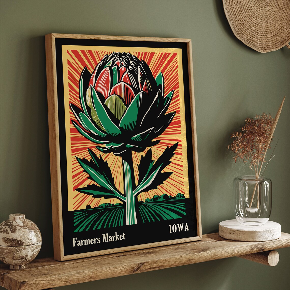 Iowa Farmers Market Artichoke Sunburst Linocut Kitchen Poster - Image 5