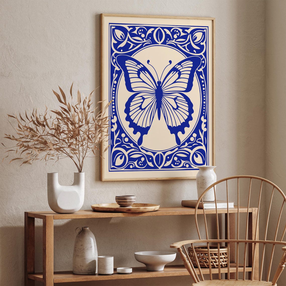 Cobalt Blue Butterfly in Ornate Rococo Frame Elegant Nature Poster - Image 2