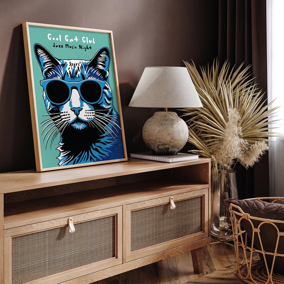 Cool Cat Club Jazz Music Night Blue Cat Sunglasses Fun Poster - Image 4