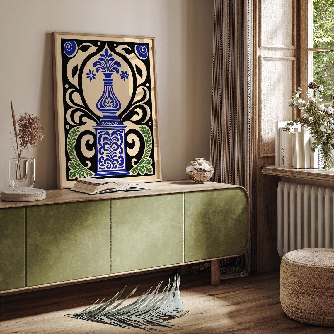 Art Nouveau Blue Floral Vase Decorative Botanical Home Wall Art - Image 5