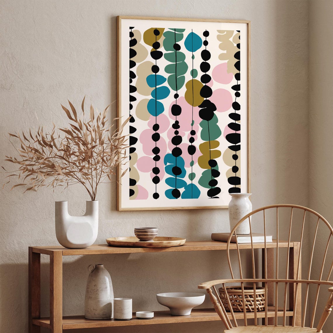 Abstract Hanging Beads Pastel Mid Century Modern Decor Poster - Image 3
