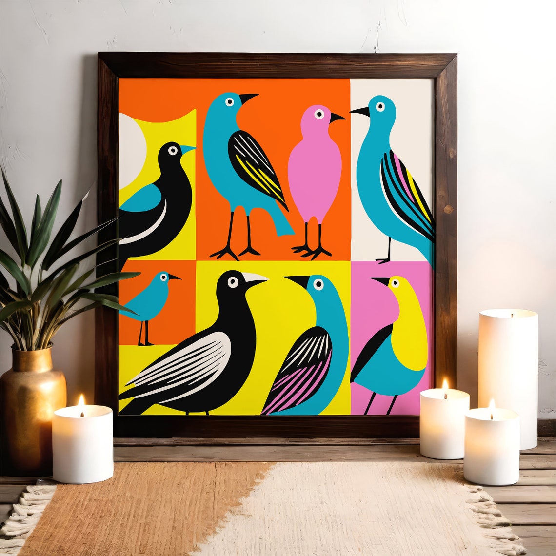 Pop Art Colorful Birds Grid Mid Century Modern Square Poster - Image 2