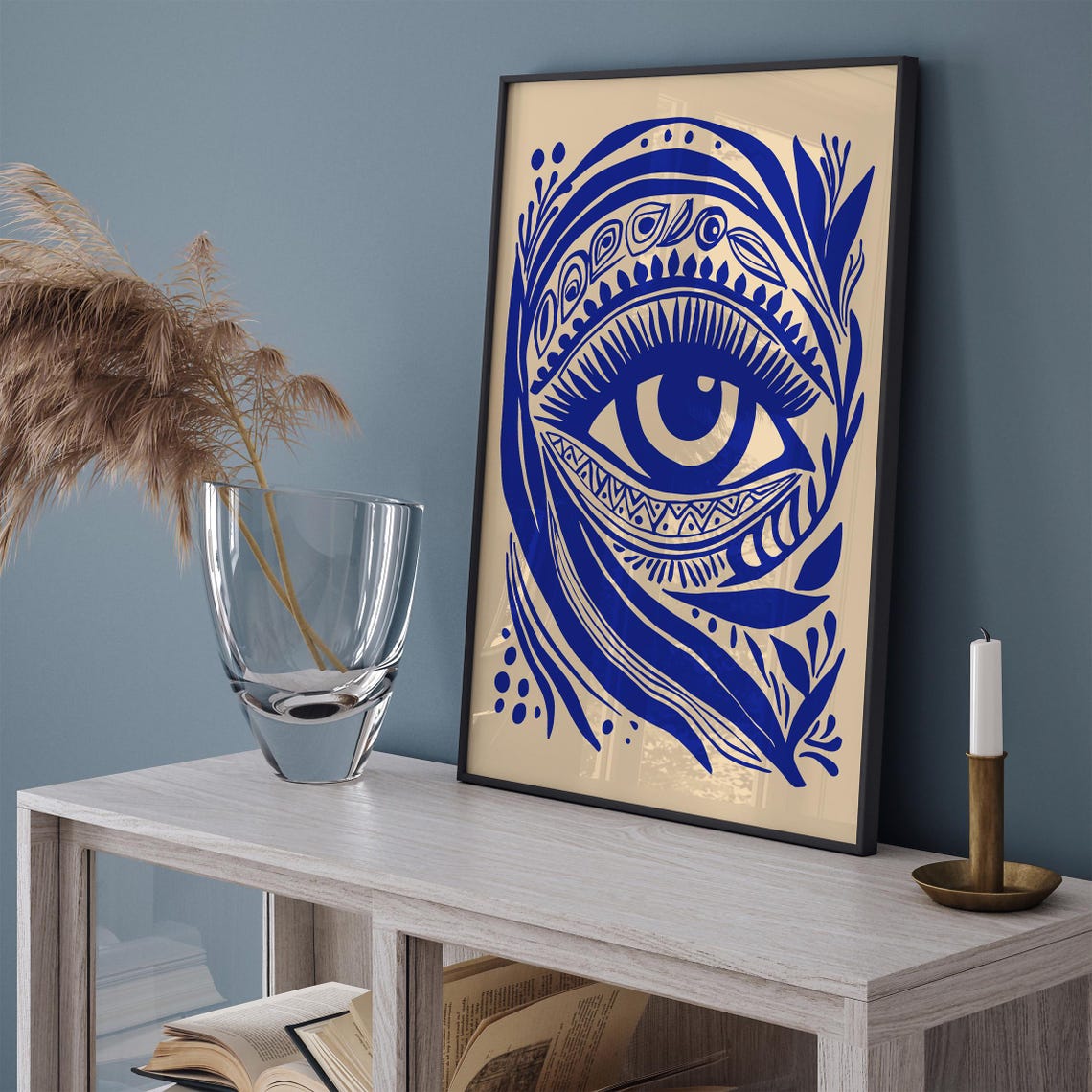 Blue Bohemian Eye Abstract Linocut Style Bold Spiritual Print - Image 4