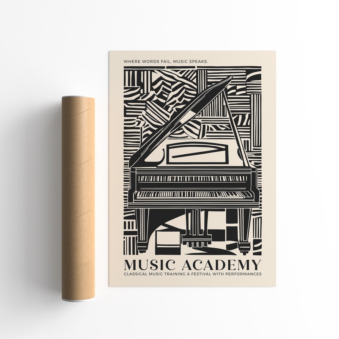 Music Academy Poster Piano Classical Music Print Vintage Music Wall Art California Concert Print Travel Poster Black And Beige Jazz Art - Image 5