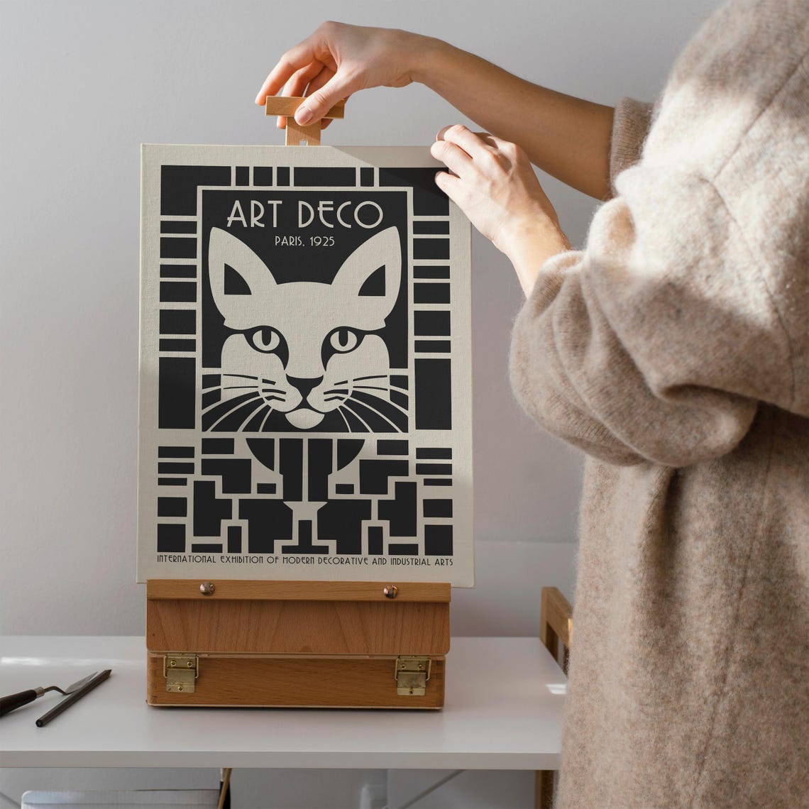 Art Deco Paris 1925 Stylized Geometric Black Cat Exhibition Poster - Image 2