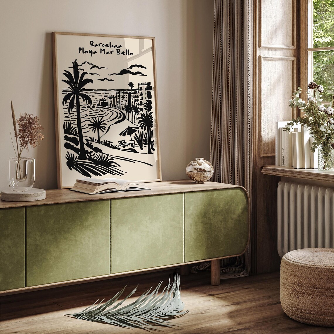 Barcelona Playa Mar Bella Palm Beach Coastal Travel Scene Poster - Image 5