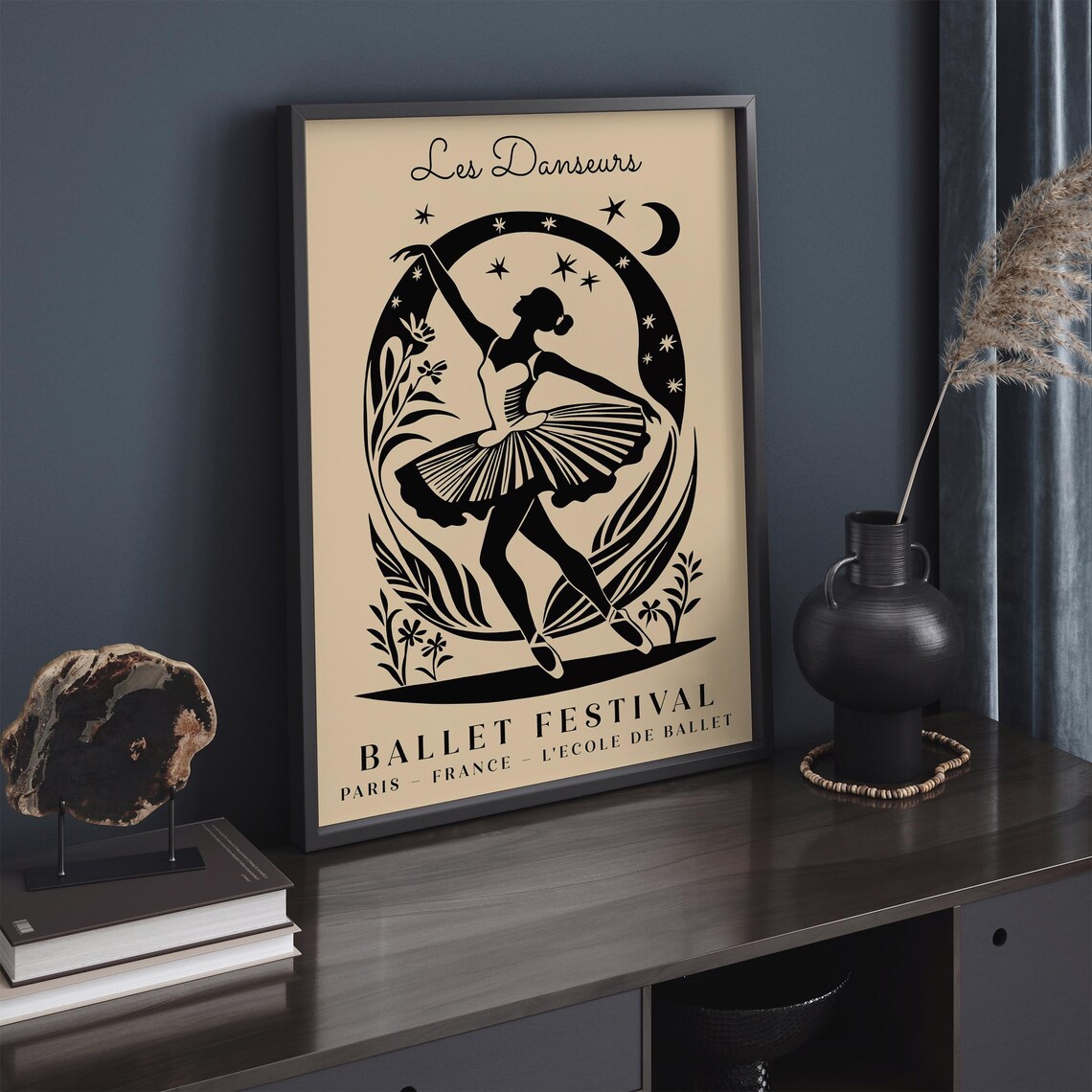Elegant Paris Ballet Festival Moonlit Dancer Silhouette Poster - Image 3