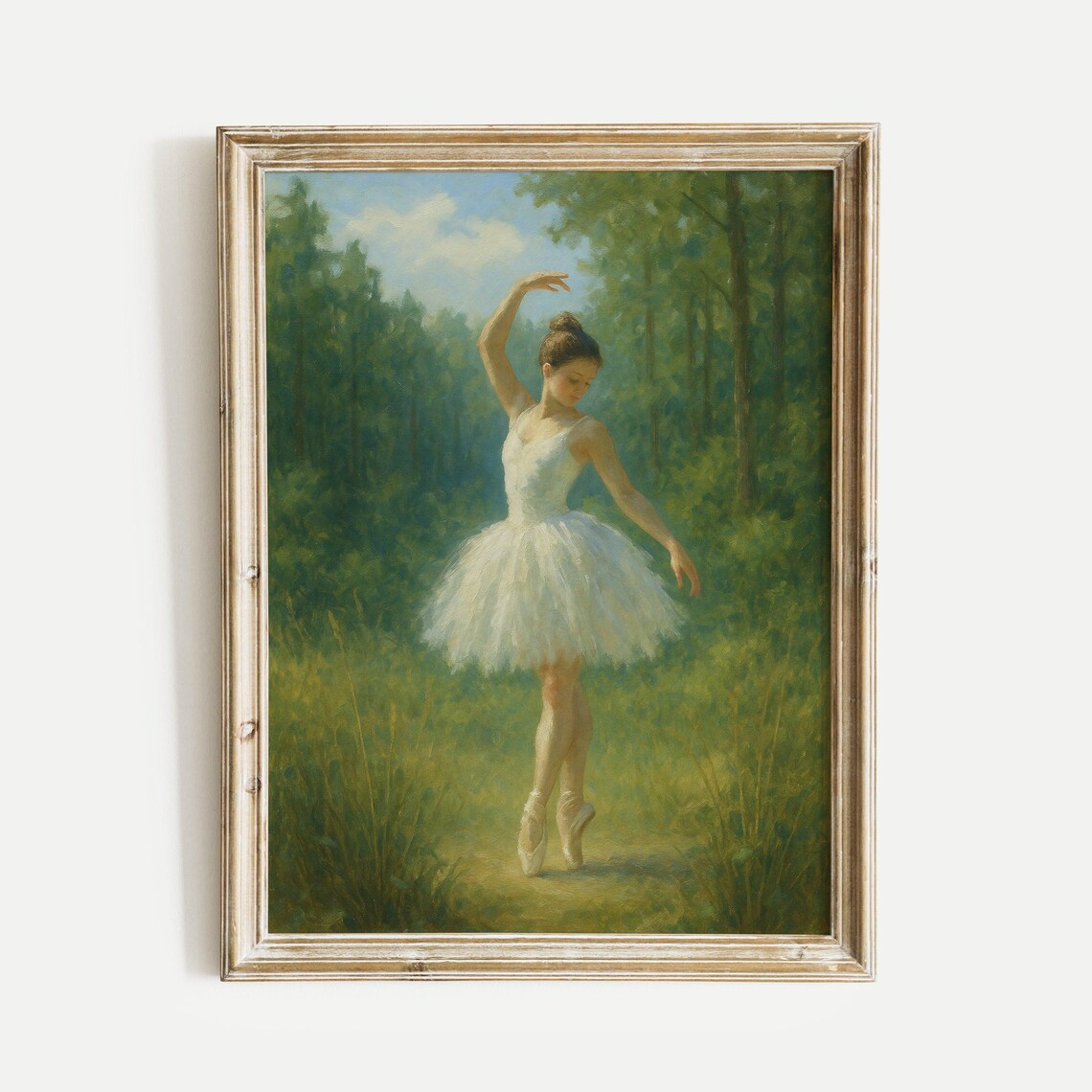 Ballerina Dancing Among Green Trees White Tutu Ballet Poster