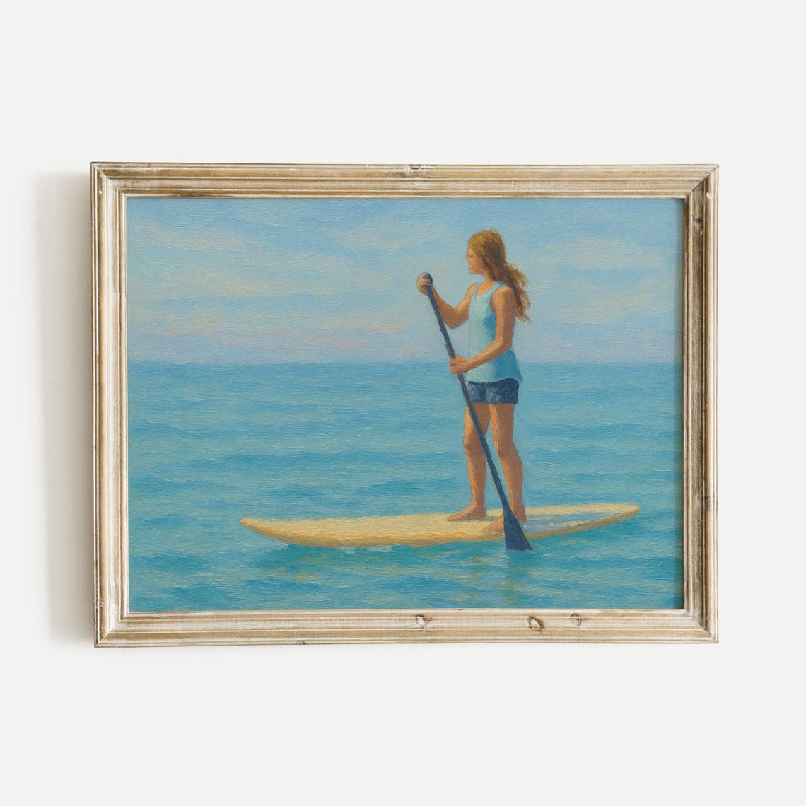 Sup Surf Girl Woman Oil Painting Print Vintage Wall Art Home And Office Living Room Bedroom Nursery Decor