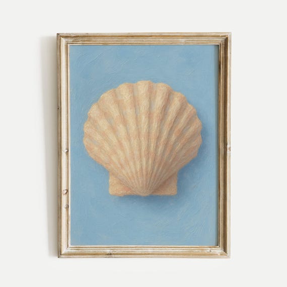 Seashell Coast Vintage Sea Oil Painting Art Print
