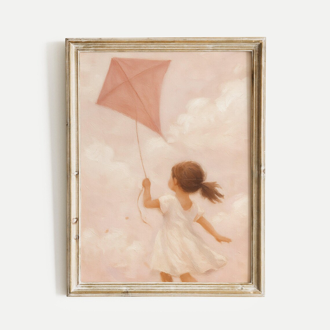 Girl Flying A Kite Oil Painting Print Vintage Wall Art Home And Office Living Room Bedroom Nursery Decor