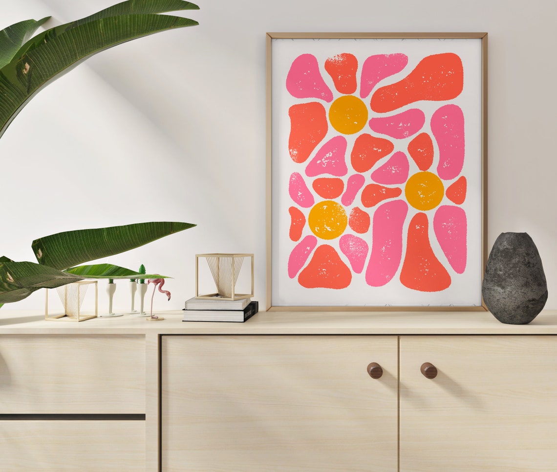 Warm Bold Abstract Groovy Flowers Retro Pop Botanical Art Poster - Image 3