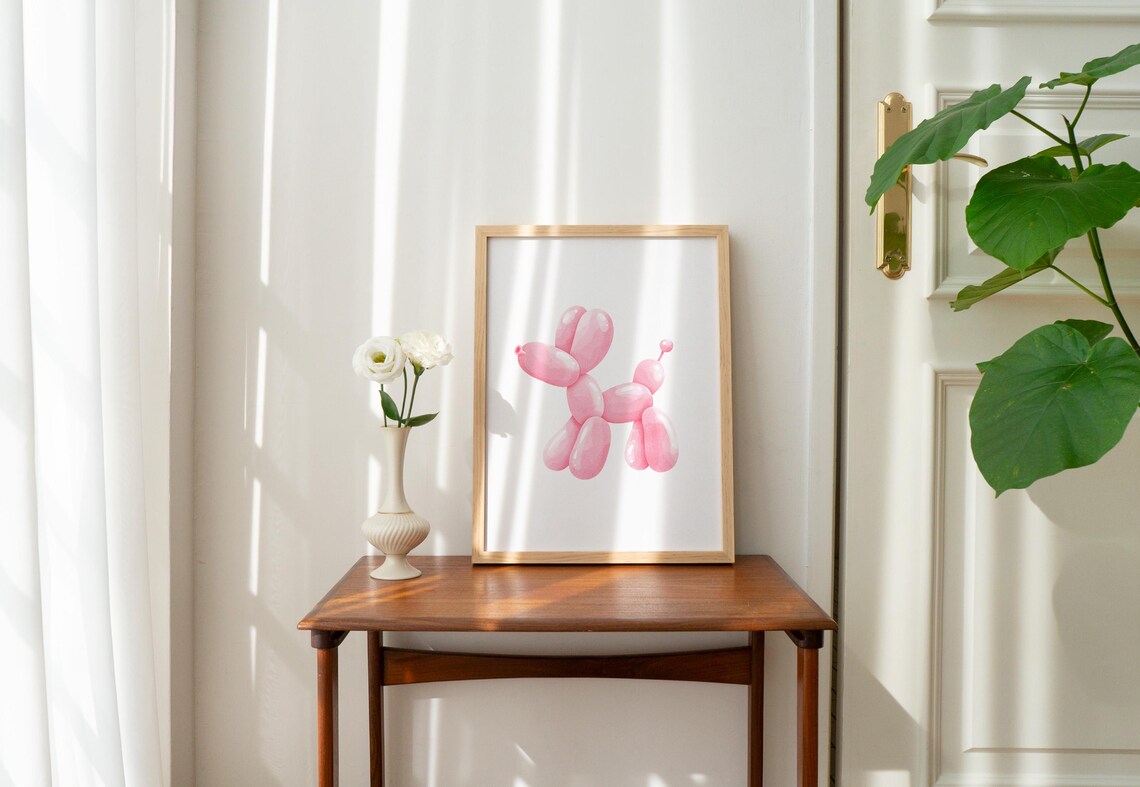 Pink Balloon Dog Art Print, Preppy Bedroom Decor - Image 4