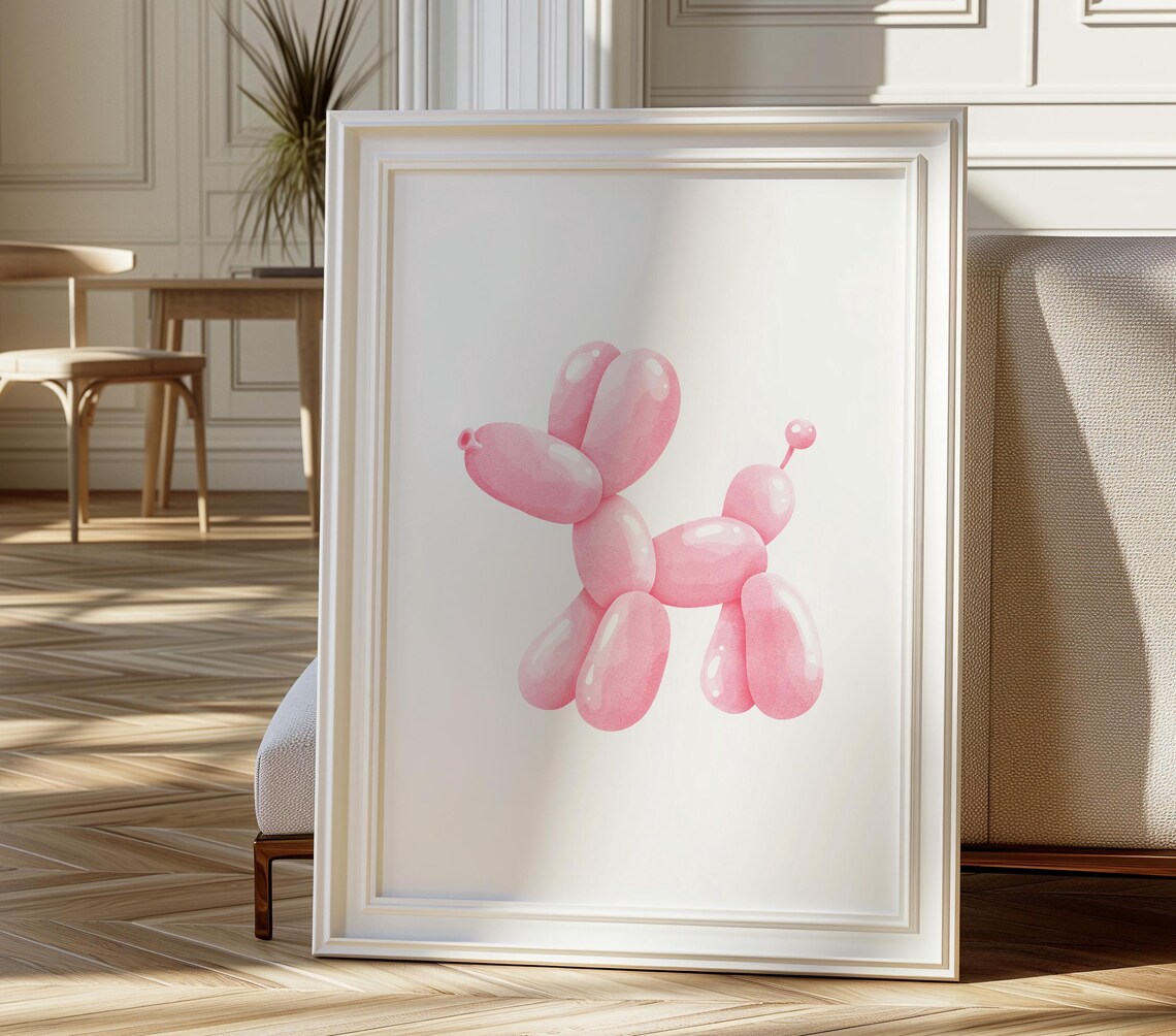 Pink Balloon Dog Art Print, Preppy Bedroom Decor - Image 2