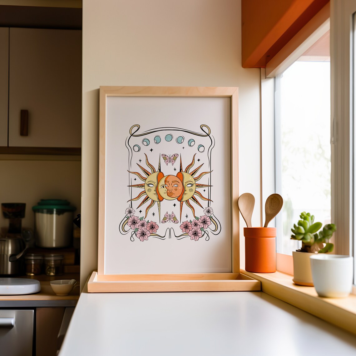 Celestial Sun Moon Retro Groovy Art Print - Image 4