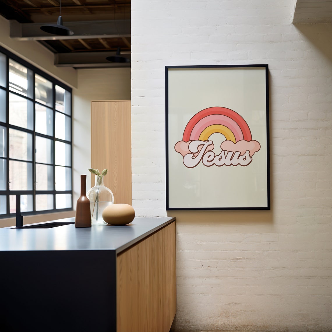 Jesus Retro Rainbow Groovy Script Christian Faith Pastel Poster - Image 3