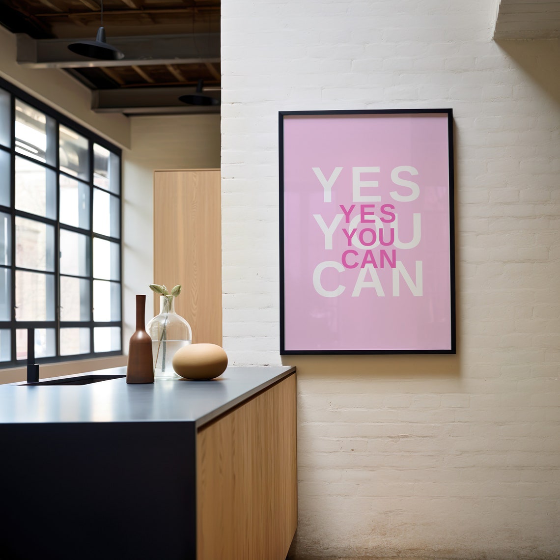 Yes You Can Pink Retro Layered Typography Motivational Poster - Image 4