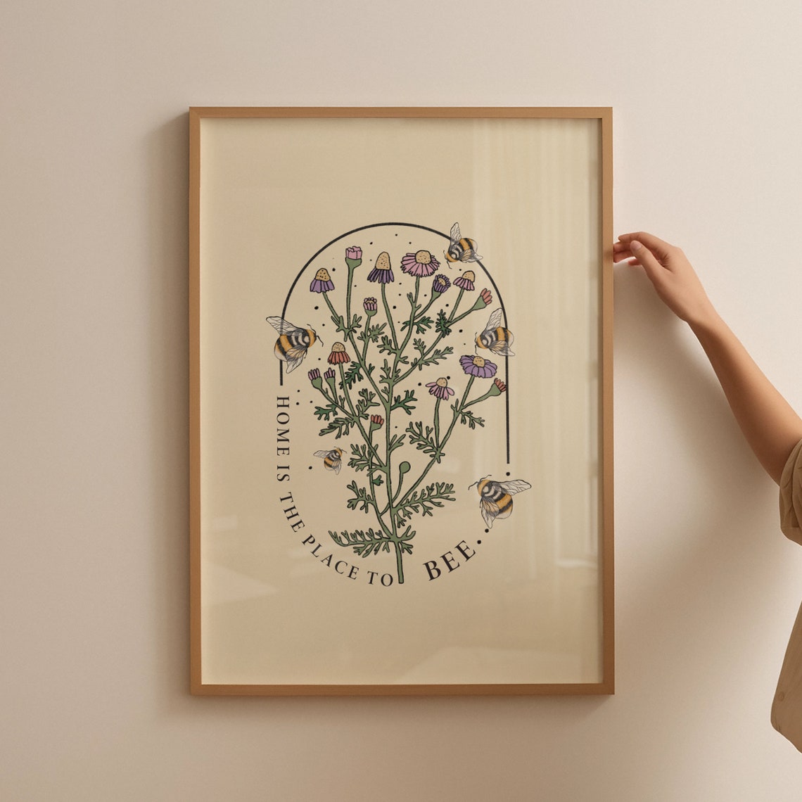 Home Is The Place To Bee Wildflower Botanical Bee Pun Poster