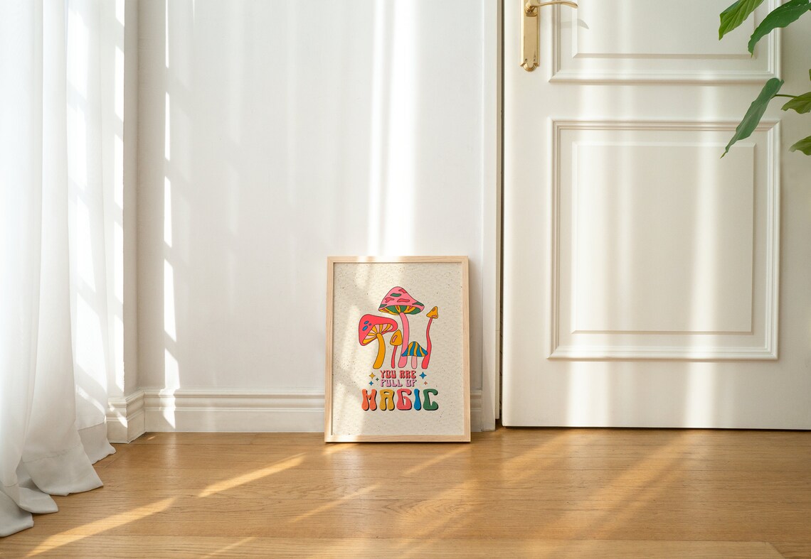 Retro Mushroom Quote Wall Art, Hippie Decor Print - Image 3