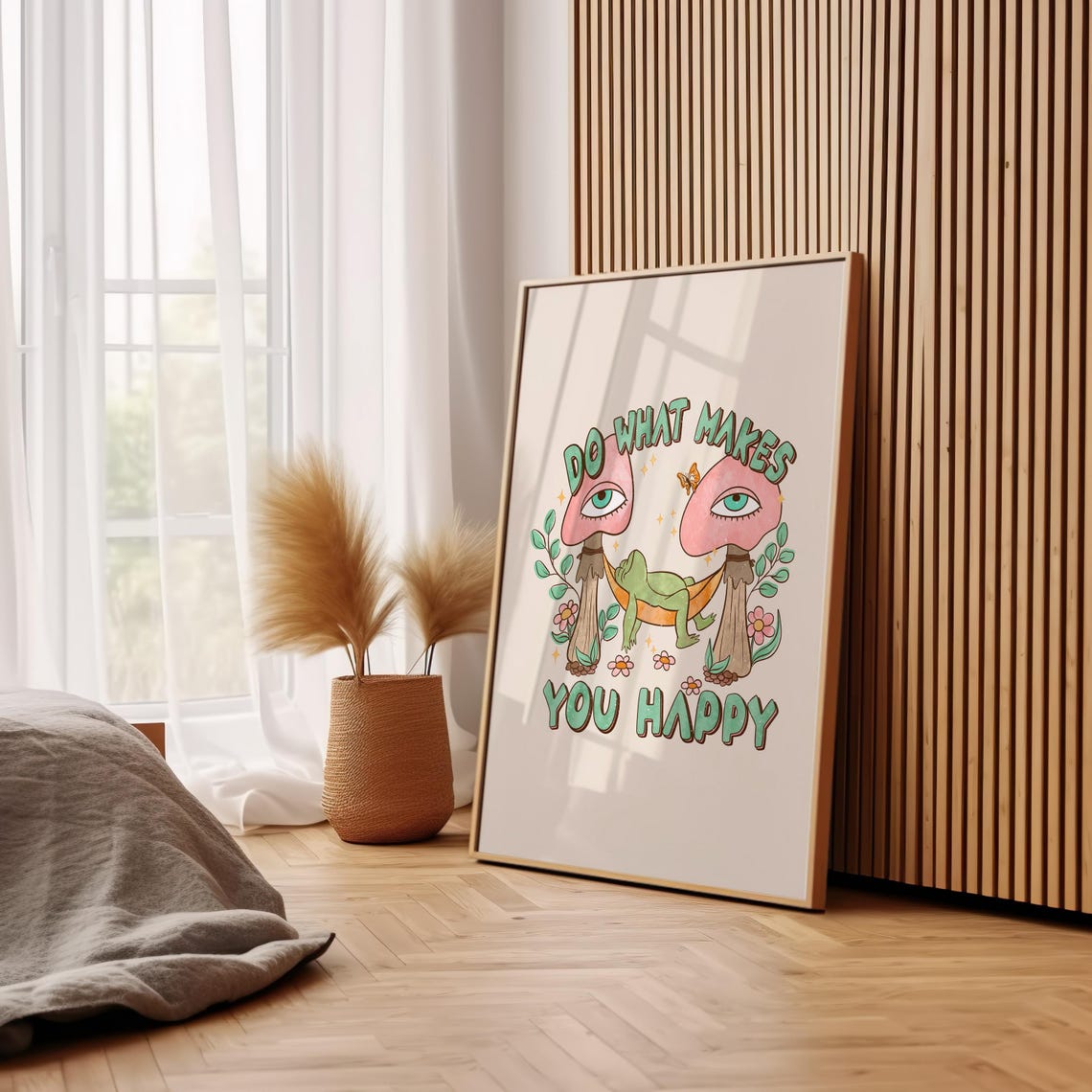 Do What Makes You Happy Frog Mushroom Retro Quote Art Poster - Image 2