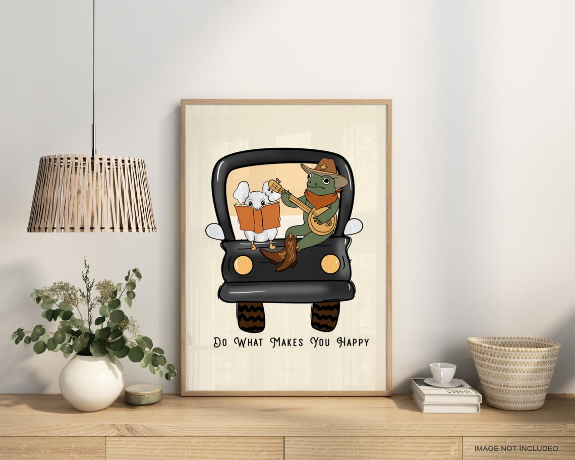 Do What Makes You Happy Cowboy Frog Poster Retro Animal Wall Decor - Image 4