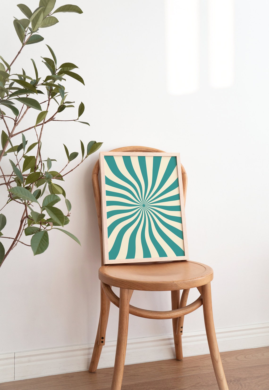 Retro 70s Teal Cream Sunburst Swirl Psychedelic Abstract Poster - Image 3