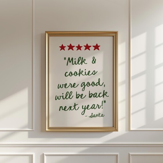 Funny Christmas Decor Wall Art Trendy Review Rating Sign Chef Was Cute Cookies Were Good Santa Claus Note Poster Kitchen