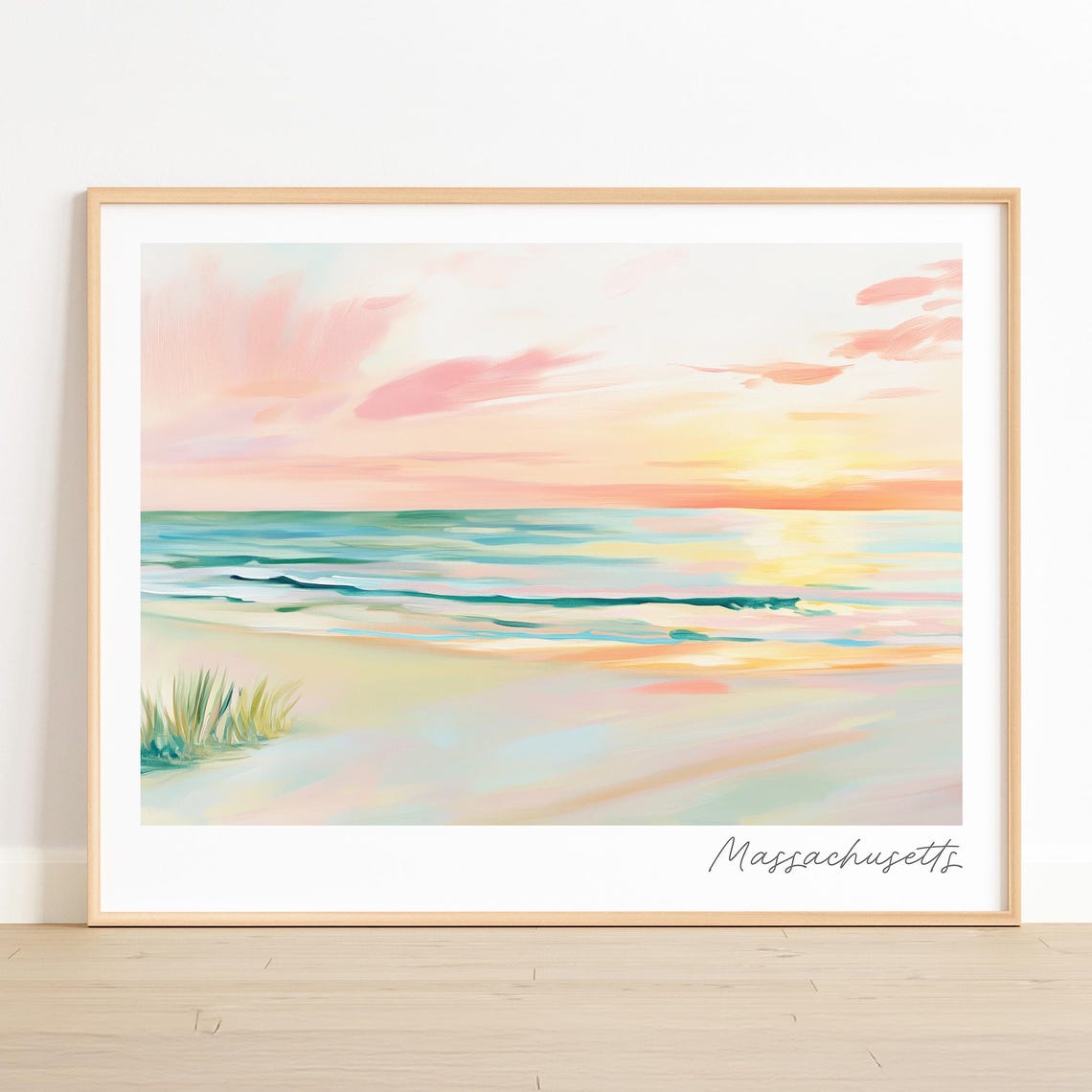 Massachusetts Pastel Beach Sunset Coastal Wall Decor Art Poster