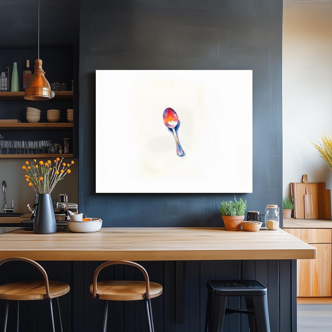 Rainbow Spoon Watercolor Splash Minimalist Kitchen Utensil Art Poster