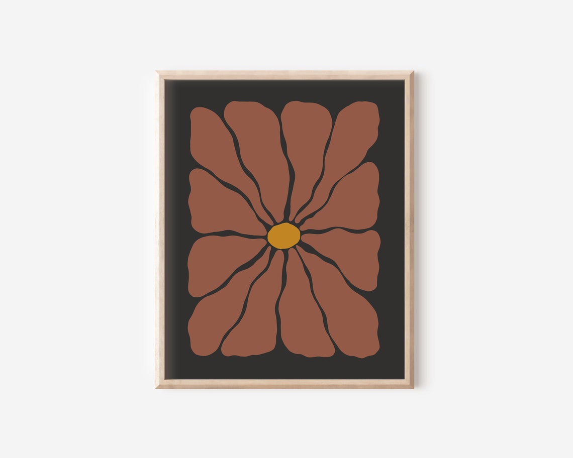 Retro Autumn Flower Illustration Copper Black Groovy Botanical Poster - Image 2