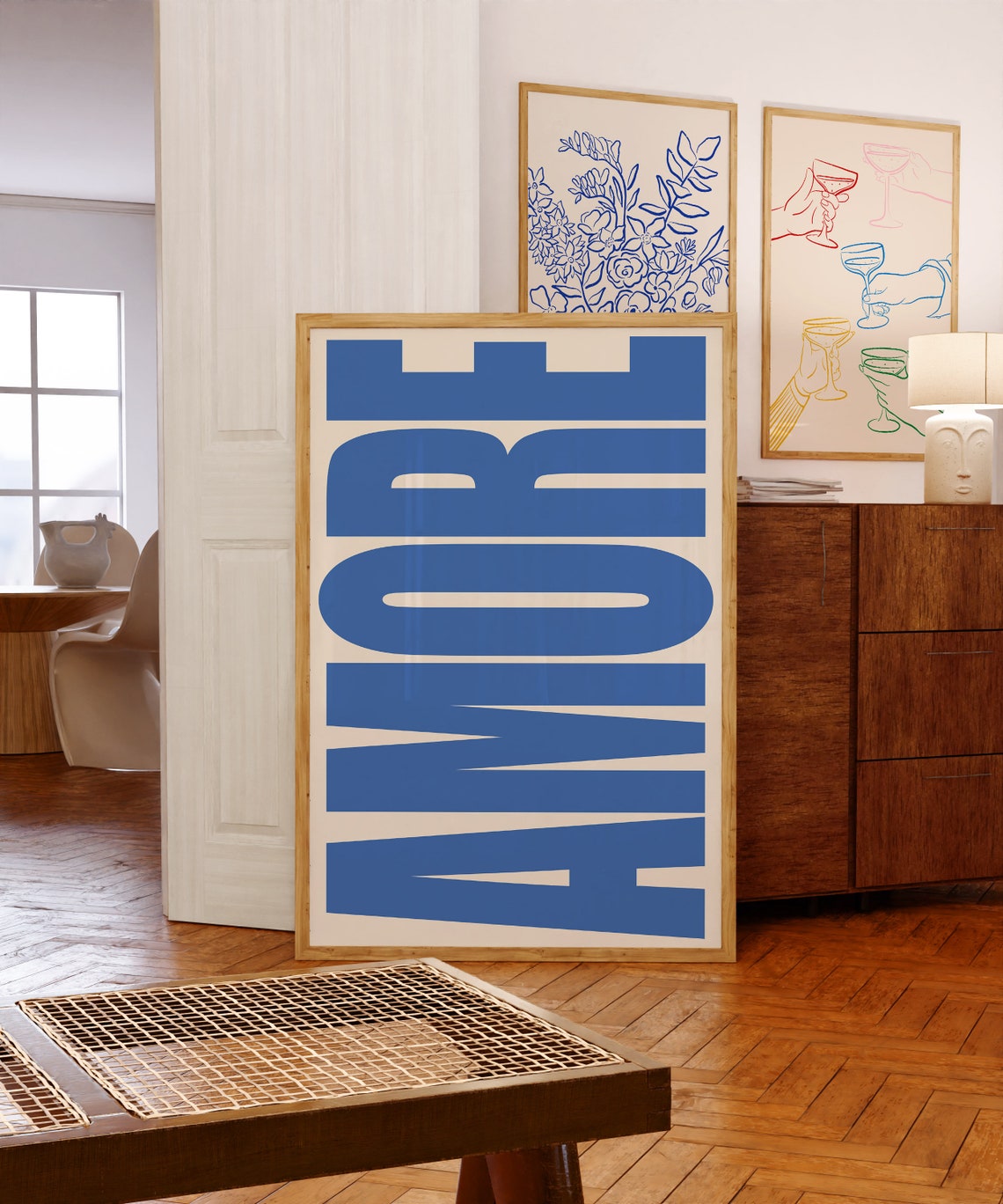 Amore Italian Love Word Blue Bold Typography Retro Modern Poster - Image 2